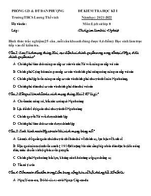 Đề kiểm tra học kì I môn Lịch sử Lớp 8 - Năm học 2021-2022